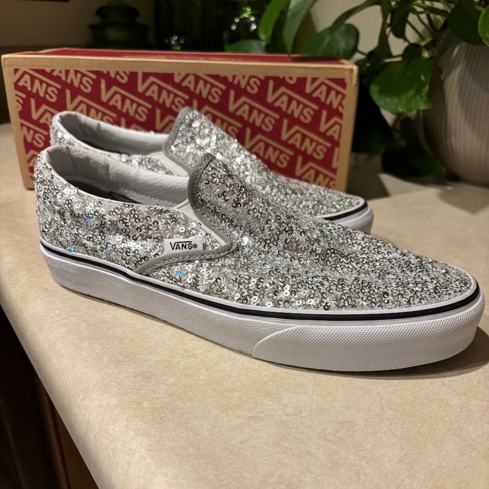 Vans Boucle Silver Sequin Slip On Size 8.5